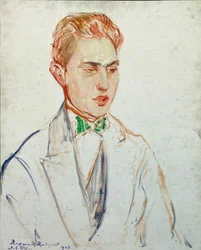 Studie för ett porträtt av Raymond Radiguet (1902-23) 1923 (olja på kort)